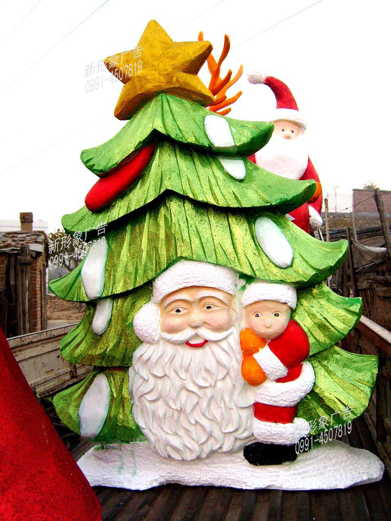 苯板雕刻圣诞老人与树